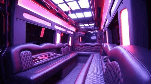 Interior of Waterbury Party Bus Company's 18 Passenger Party Bus in Hamden