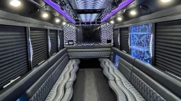 Interior of Waterbury Party Bus Company's 20 Passenger Party Bus in New Haven
