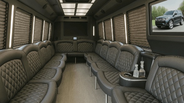 Interior of Waterbury Party Bus Company's 25 Passenger Party Bus in Milford