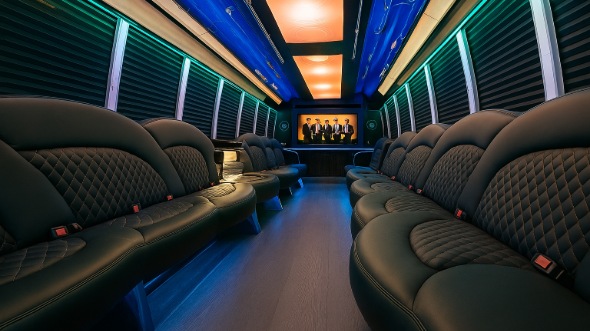 Interior of Waterbury Party Bus Company's 28 Passenger Party Bus in Milford