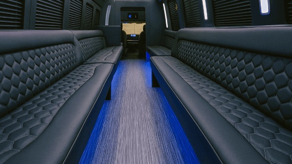 Interior of Waterbury Party Bus Company's 28 Passenger Party Bus in Stratford