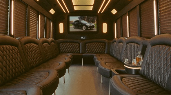 Interior of Waterbury Party Bus Company's 30 Passenger Party Bus in Stratford