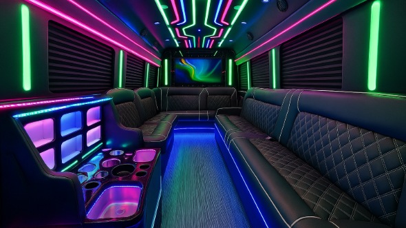 Interior of Waterbury Party Bus Company's 50 Passenger Party Bus in Milford